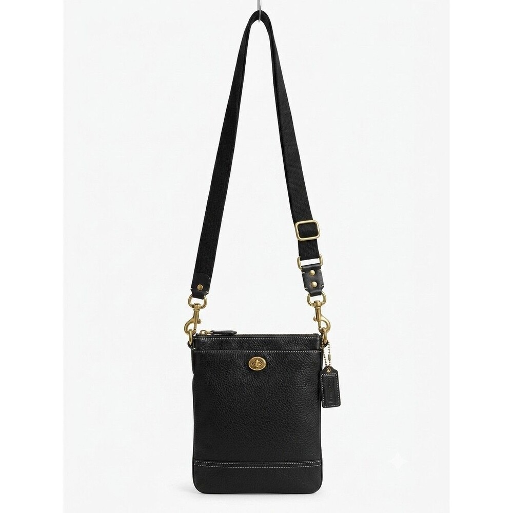 Y2K Coach 10285 Black Pebbled Leather Crossbody Swing Pack Shoulder Bag Purse